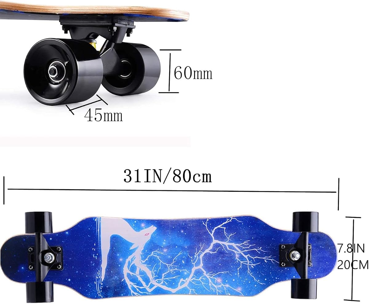 Mini Cruiser Longboard, 31 Inch Small Size Wide Wheel Skateboard, Beginner Stable & Easy-to-Control Skateboard, Suitable for Park & Street Riding, Unique Flame Pattern
