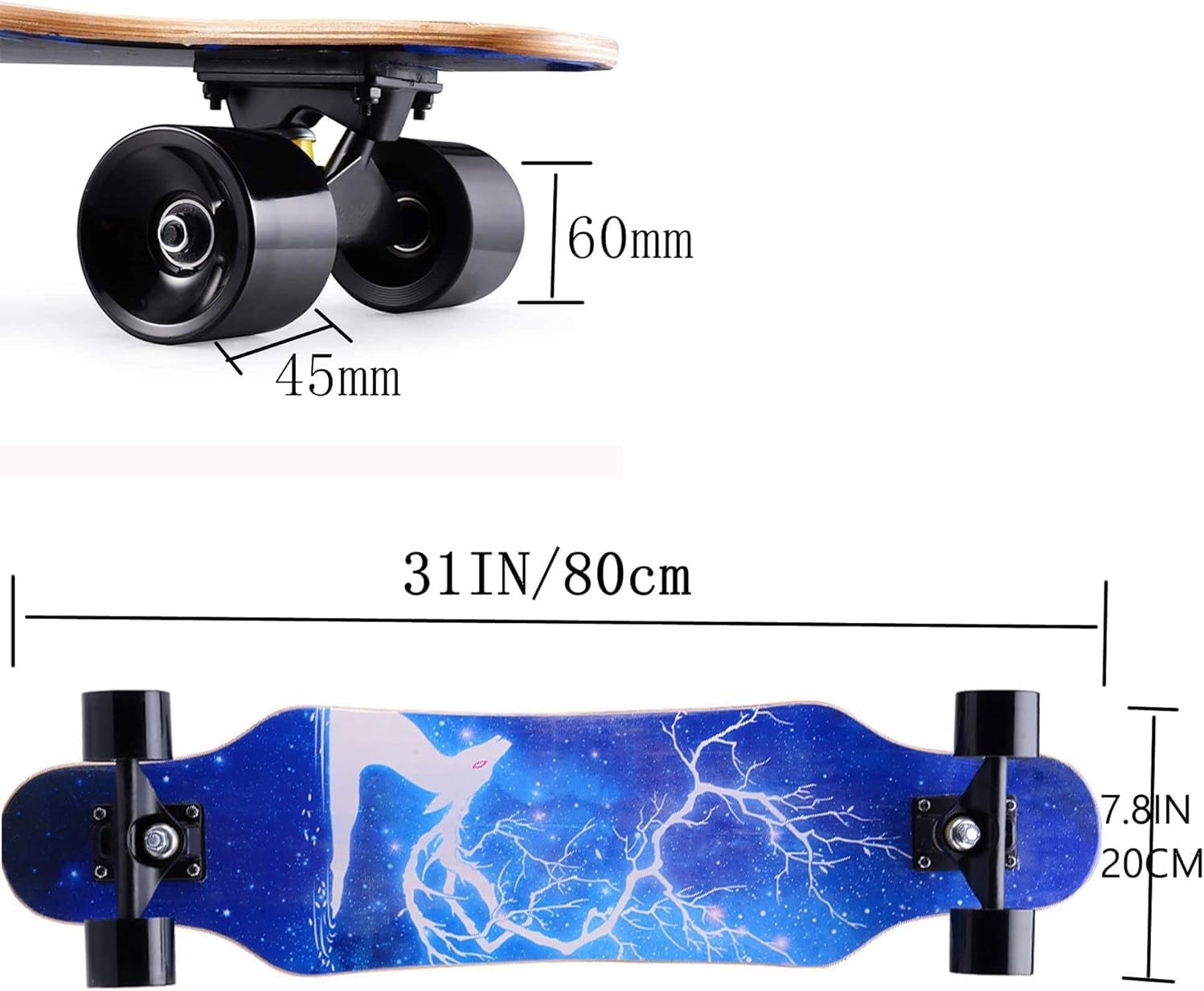 asktom Mini Cruiser Longboard 31 Inch - Beginner Stable Wide Wheel Skateboard, Easy Control for Park & Street, Flame Pattern