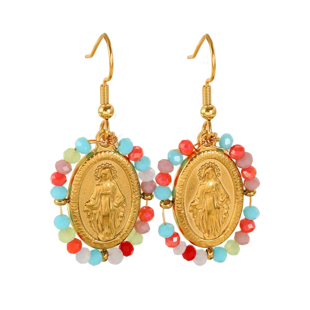 Gold Virgin Mary Dangle Earrings