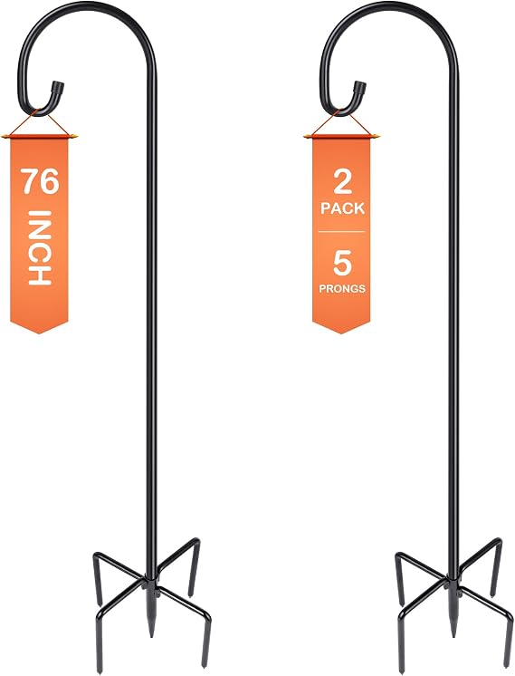 Ottsuls 2 Pack 76 inch Adjustable Shepherd Hooks and 2 Pack Solar Bird Feeder for Outdoors Hanging (Blue)