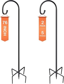 Ottsuls 2 Pack 76 inch Adjustable Shepherd Hooks and 2 Pack Solar Bird Feeder for Outdoors Hanging (Blue)