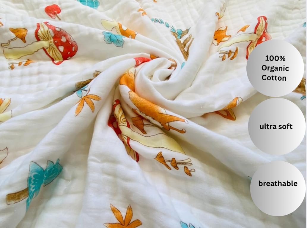 2-Pack Muslin Swaddle Blanket – 100% Organic Cotton Baby Blanket, 6-Layer Soft & Breathable, 43 × 43 in