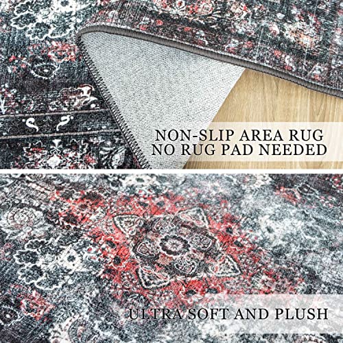 5’X7’ Rugs For Living Room Black Vintage Boho Washable Area Rug Non-Slip Persian Large Rug For Bedroom Dining Room Office Dorm Laundry Room Carpet Oriental Medallion Rustic Aesthetic Retro Black/Red #TOP4