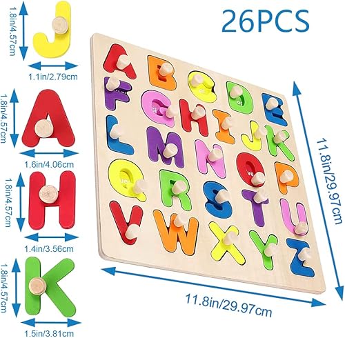 Miniatura 5 de Rompecabezas de madera con letras mayúsculas para niños de 1, 2, 3, 4, 5 años, niños en edad preescolar utilizan juguetes de madera, rompecabezas de