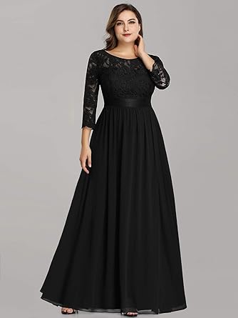 Ever-Pretty Women's Formal Dresses for Curvy Women A-Line Long Sleeves Bridesmaid Gowns Plus Size Mother of The Bride Dress