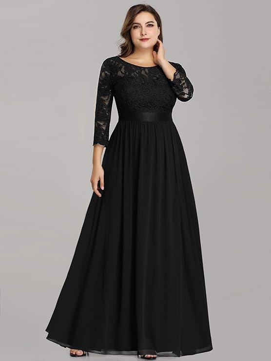 Ever-Pretty Women's Formal Dresses for Curvy Women A-Line Long Sleeves Bridesmaid Gowns Plus Size Mother of The Bride Dress