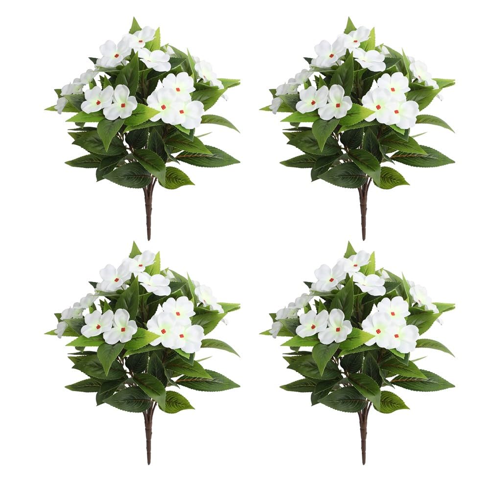 Fleurs impatiens artificiels blancs pour décoration salon et bureau sans arrosage