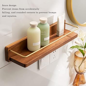 Exquisite Rustic Modern Wall Shelf, 1-Shelf, Floating Shelf, Bathroom Wall Shelf, Wood with Powder Coated Metal Accent, 17.7 x 11.81 x 3