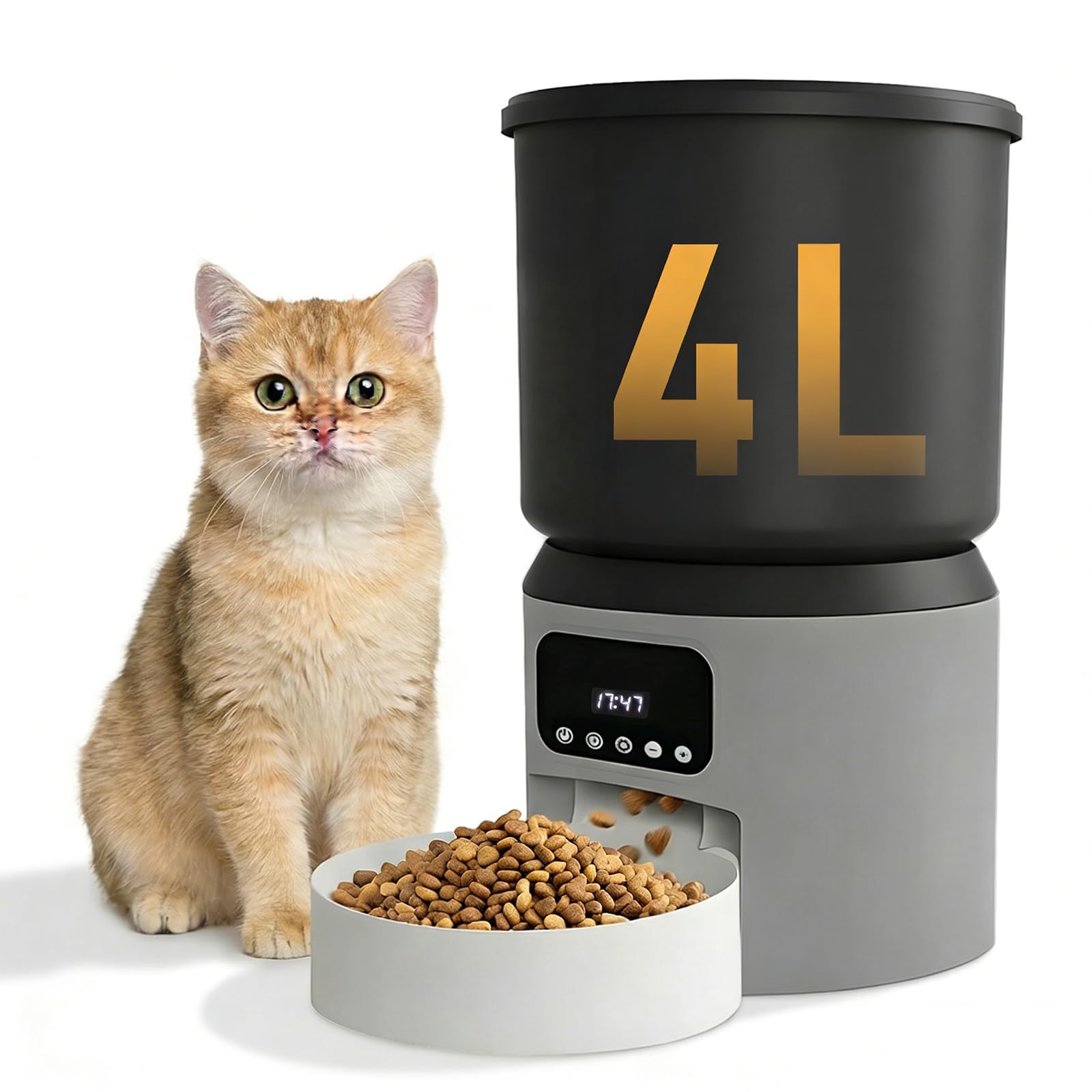 Bebedero Anti-Salpicaduras, Comedero Gato Automatico, 4L Dispensador Comida Gatos/Perros, Comedero Automático para Gatos con Temporizador, 1-9 Comidas al Día, Liofilizados Compatibles
