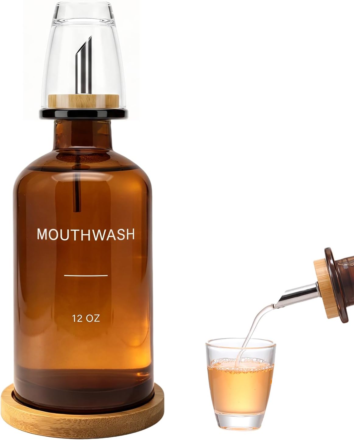 Glass Mouthwash Dispenser for Bathroom, Amber