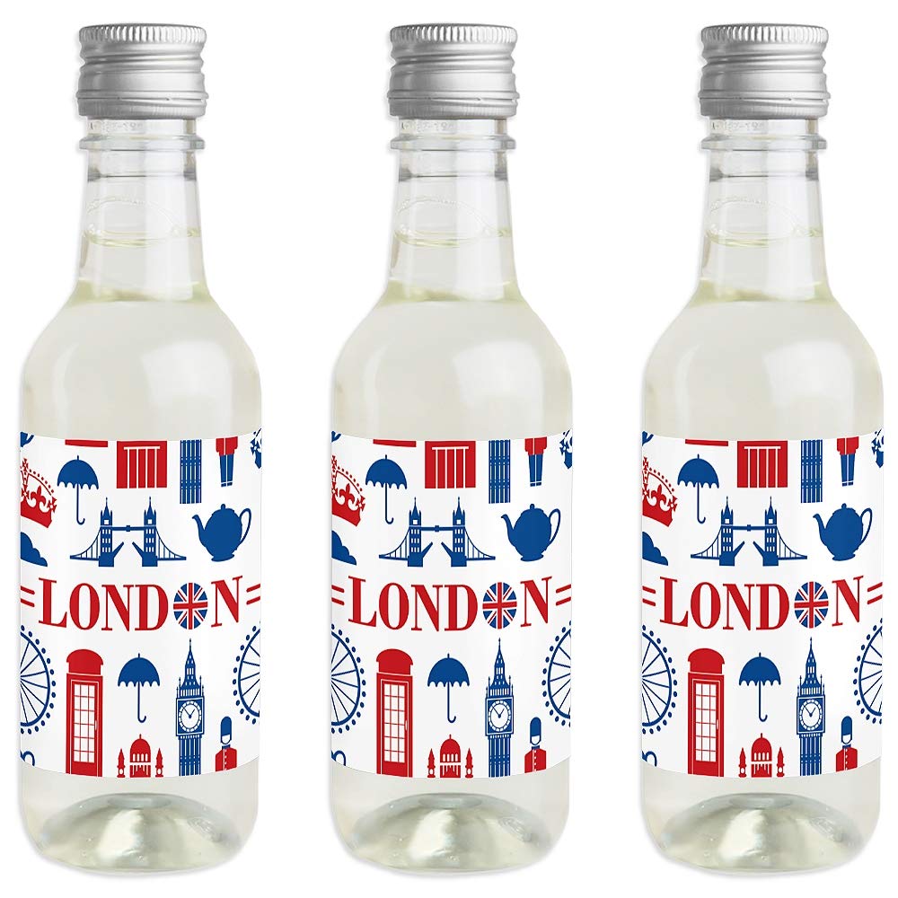 Big Dot of HappinessCheerio, London - Mini Wine and Champagne Bottle Label Stickers - British UK Party Favor Gift for Women and Men - Set of 16