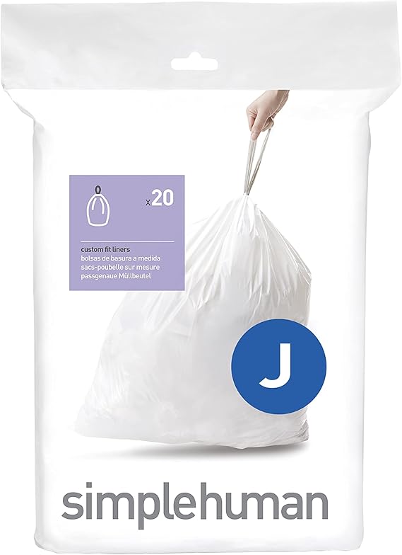 Simplehuman CW0169 Code J 3045L, Custom Fit Bin Liners, 20 Bags, White