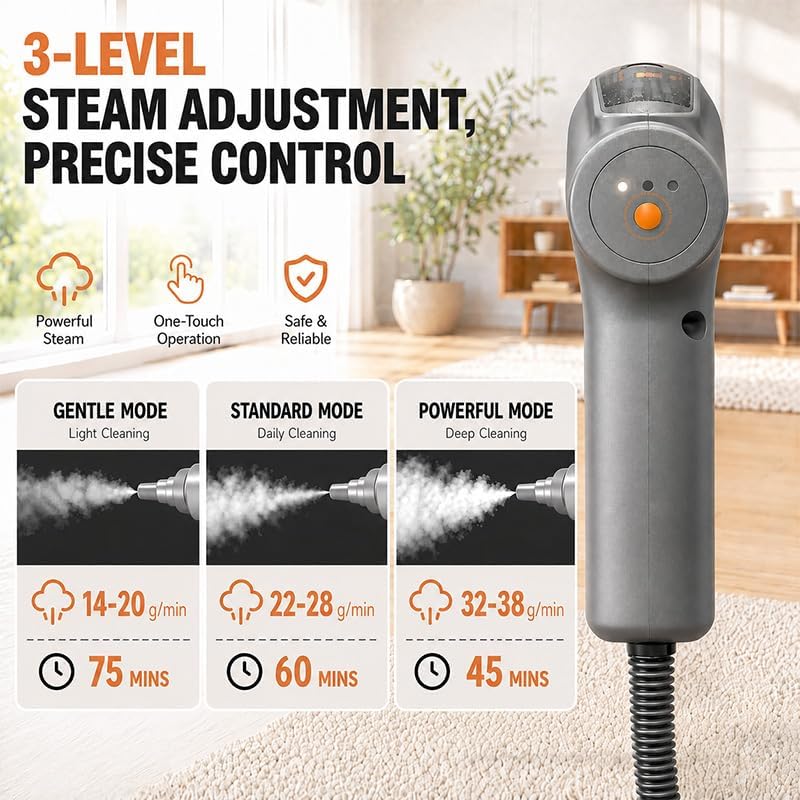 Steam Cleaner, 3-Level Adjustable Steamer for Cleaning for Home & Car image 4