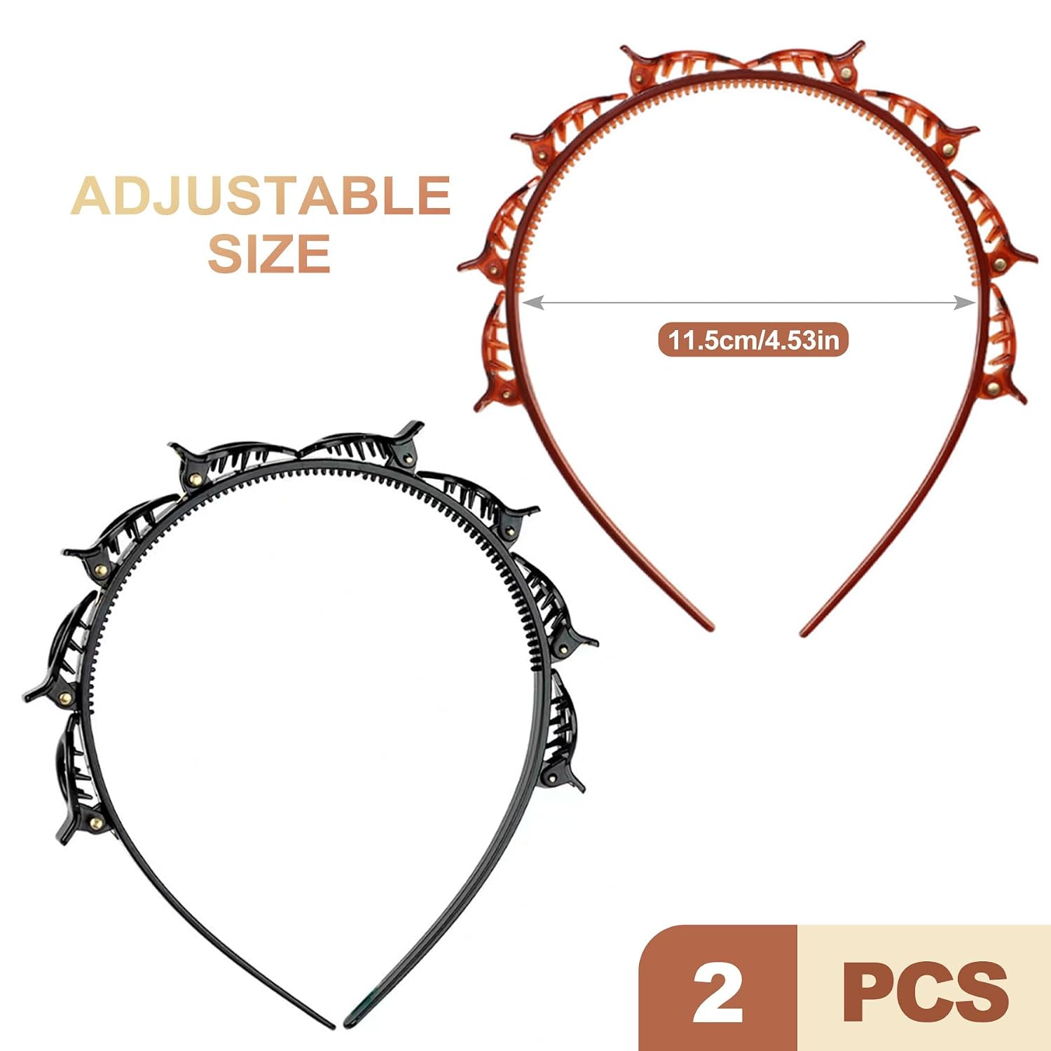 2 Pack Double Layer Headband with Mini Clips for Women Non Slip Twist Braid Hair Band with 8 Small Clips Braided Hairstyle Tool for Bangs Braiding DIY Hair Styling Accessories