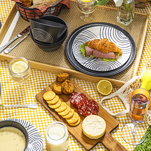 Bzyoo Bpa-Free Dishwasher Safe 100% Melamine Plate & Bowl Set Casual Dining Indoor And Outdoor Dining Party (12 Pcs Dinnerware Set, Service For 4, Black Planet) #TOP1