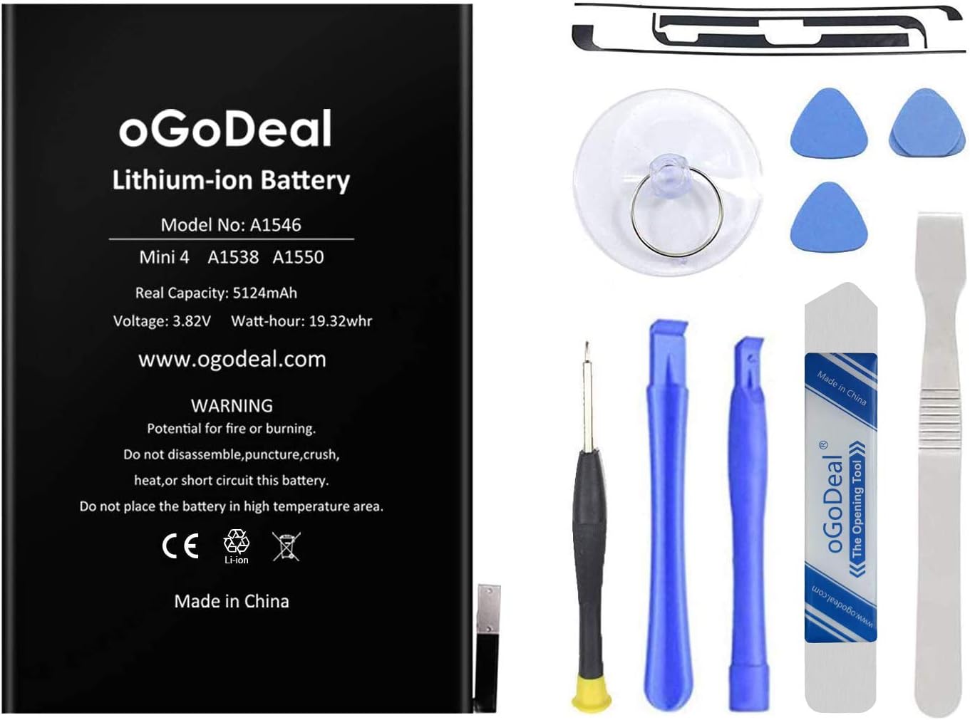 OGoDeal A1546 Battery Replacement Kit Compatible with Apple iPad Mini 4 A1538, A1550 5124mAh with Repair Tools and Screen Adhesive