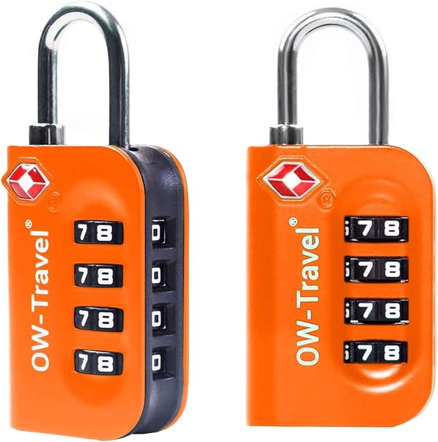OW-Travel Luggage Locks TSA Approved (2 Pack Orange) 4 Digit Suitcase Padlocks. TSA Locks Approved Security Backpack Padlock Suitcase, Case Locks, Combination Lock Luggage Bag lock, Gym Locker Padlock