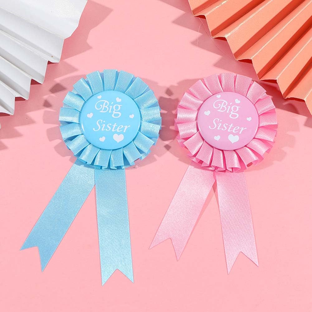 3 Pieces Big Sister Accessory Set, Include Big Sister Satin Sash, Badge Pin and Flower Crown for Baby Shower Party (Blue Green) - Image 3