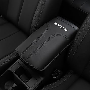 Car Center Console Armrest Cover for Nissan Rogue 2014-2020 Leather Anti-Scratch Central Box Lid Protector Cushion Interior Accessories-Black Stitches