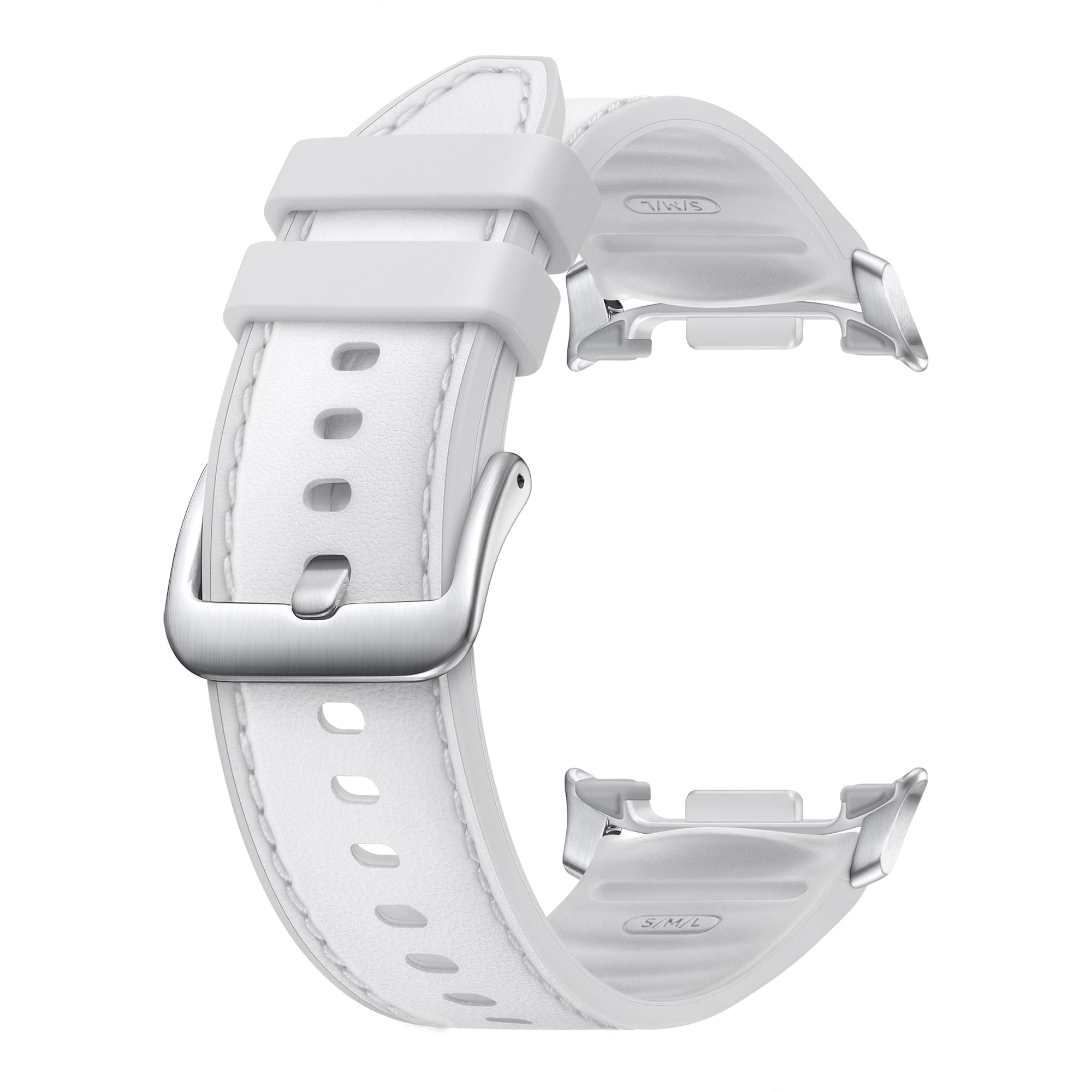 Samsung Hybrid Band (S/M/L) ET-SLL50 für die Galaxy Watch8 | Watch8 Classic, Uhrenarmband im Lederlook, Schnellverschluss, Widerstandsfähiges Armband, Original Zubehör, elastisch, guter Sitz, White