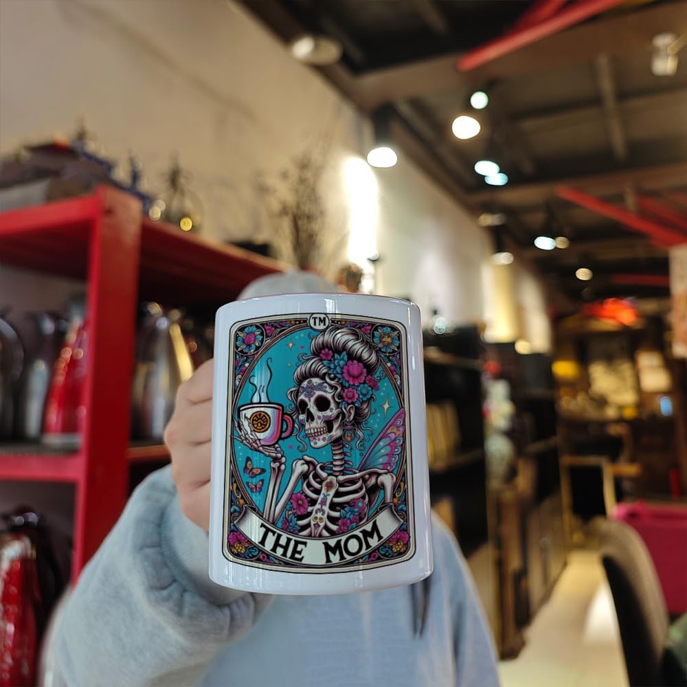 The Mom Tarot Card Skull Mug Gifts for Mom / Funny Halloween Skeleton Moms Gift / Tarot Gifts for Coffee Lovers / Mama Witchy Gift for Women / Goth Birthday Christmas Cup for Mommy/Skull Cup 11oz Pink - Image 4