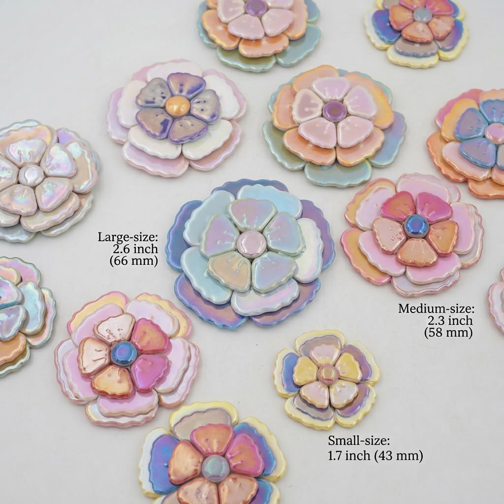 Ceramic Flower Mosaic Tiles, 1.1 lbs Mesh-Backed Iridescent Craft Pieces, Iridescent Mixed Color