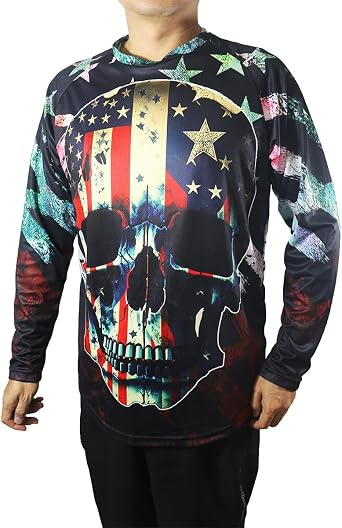 MX Cycling Jersey Motorcycle USA Skull Motocross Mountain Race Moto Bike Downhill Shirt MTB Off Road BMX Ride Top