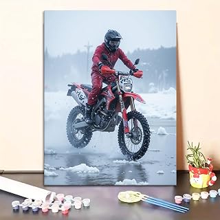 Paint by Numbers kit for Adults Rider in red on a Snowy Dirt Bike, Paint by Number 16inx20in Including Inner Frame