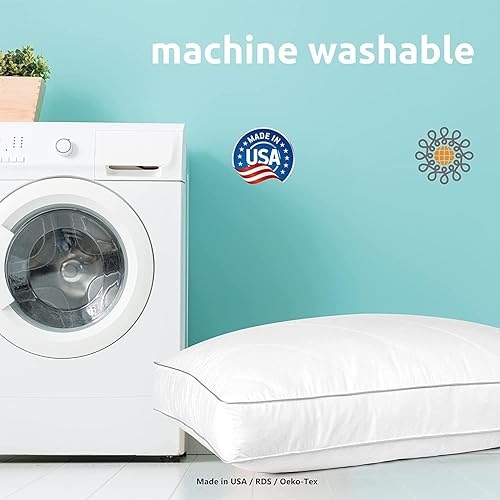Miniatura 5 de Dreamhood Almohada extra firme de plumas tamaño Queen para dormir de lado, hecha en Estados Unidos, almohada reforzada con funda 100% algodón, 1