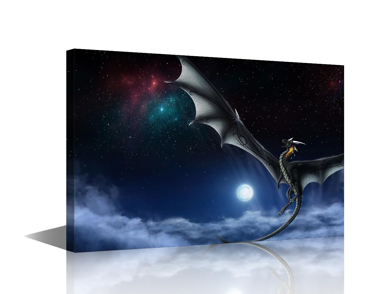 TISHIRON Flying Dragon Canvas Wall Art Pterodactyl Wall Art for Living Room Moon Pictures for Bedroom Landscape Modern Home Decor Office Bathroom Decorations Artwork Framed Ready to Hang, 12x8in โ image 1
