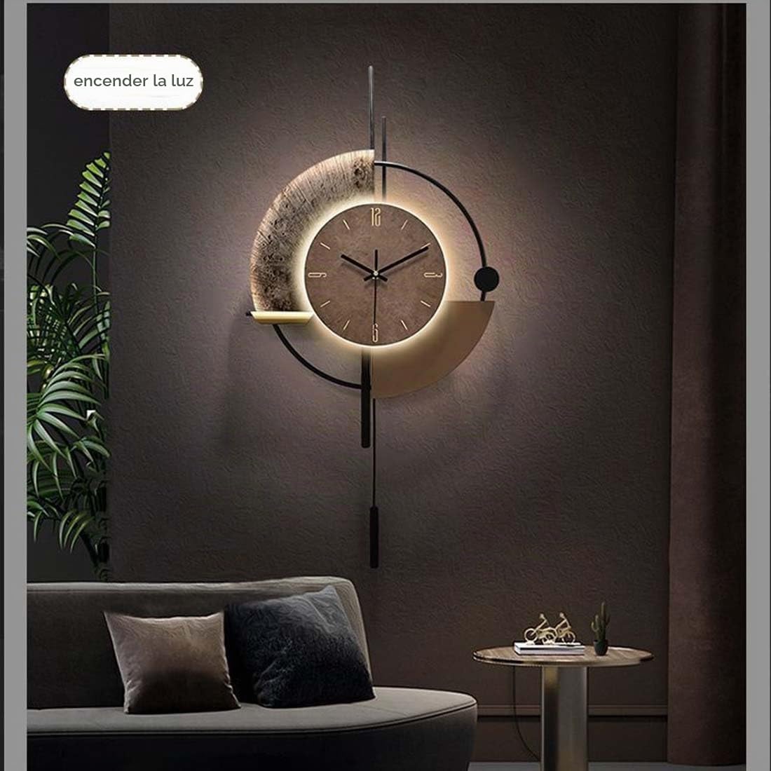 Reloj de Pared Grande y Moderno for decoración de Sala de Estar, Creativo y silencioso, de Metal y Cuarzo, for Cocina, Oficina, Dormitorio (con luz)(Large)