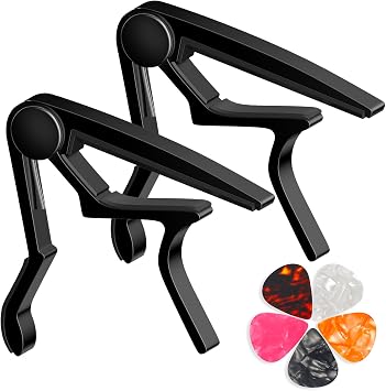 Guitar Capo for Acoustic, Classical, Electric Guitars, Ukulele, Mandolin, Banjo, and other string musical instruments, Quick Release, Memory Silicone Pad, Buzzing-Free Black & Black