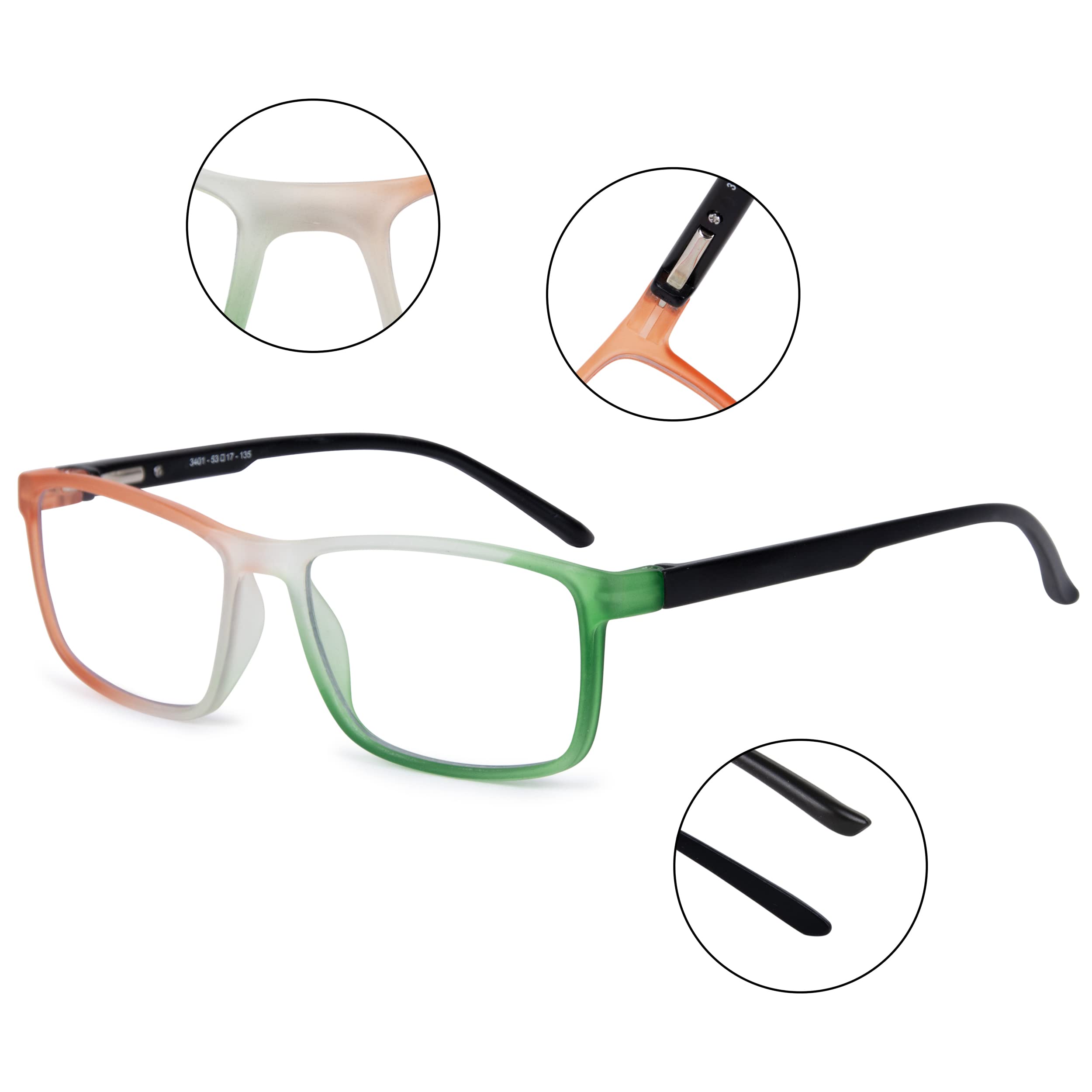Aferlite® Gold Series Zero Power Unisex Rectangular Computer Glasses Blue Ray Cut Technology For Eye Protection Clear Vision (53 mm Medium) (Flag Color) 1