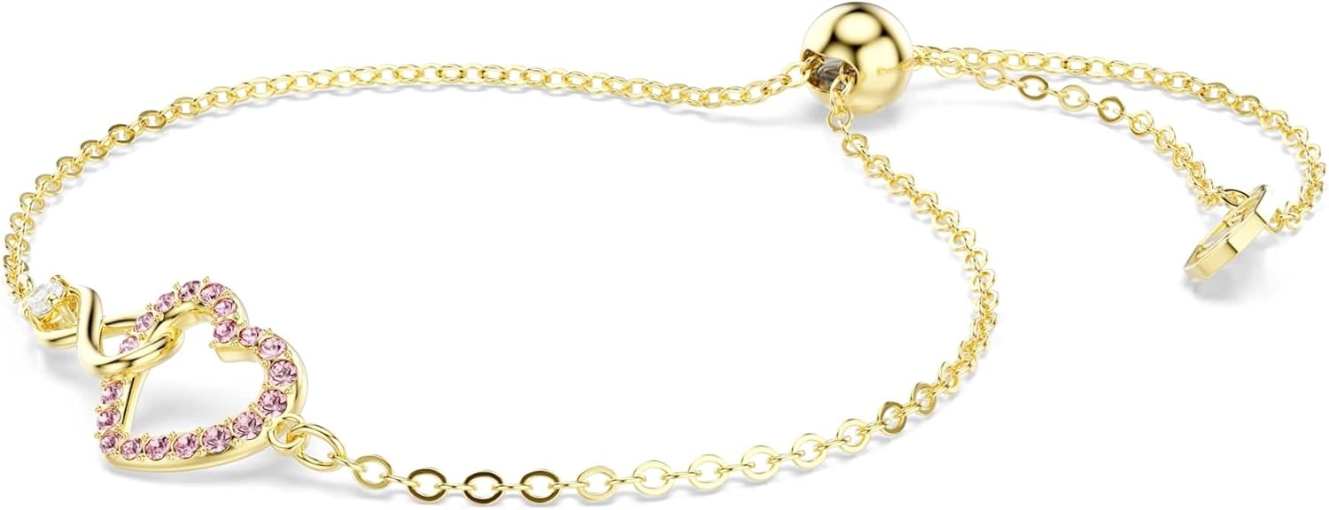 Swarovski Hyperbola bracelet, Round cut, Pavé, Infinity and heart, Pink, Gold-tSwarovski One plated