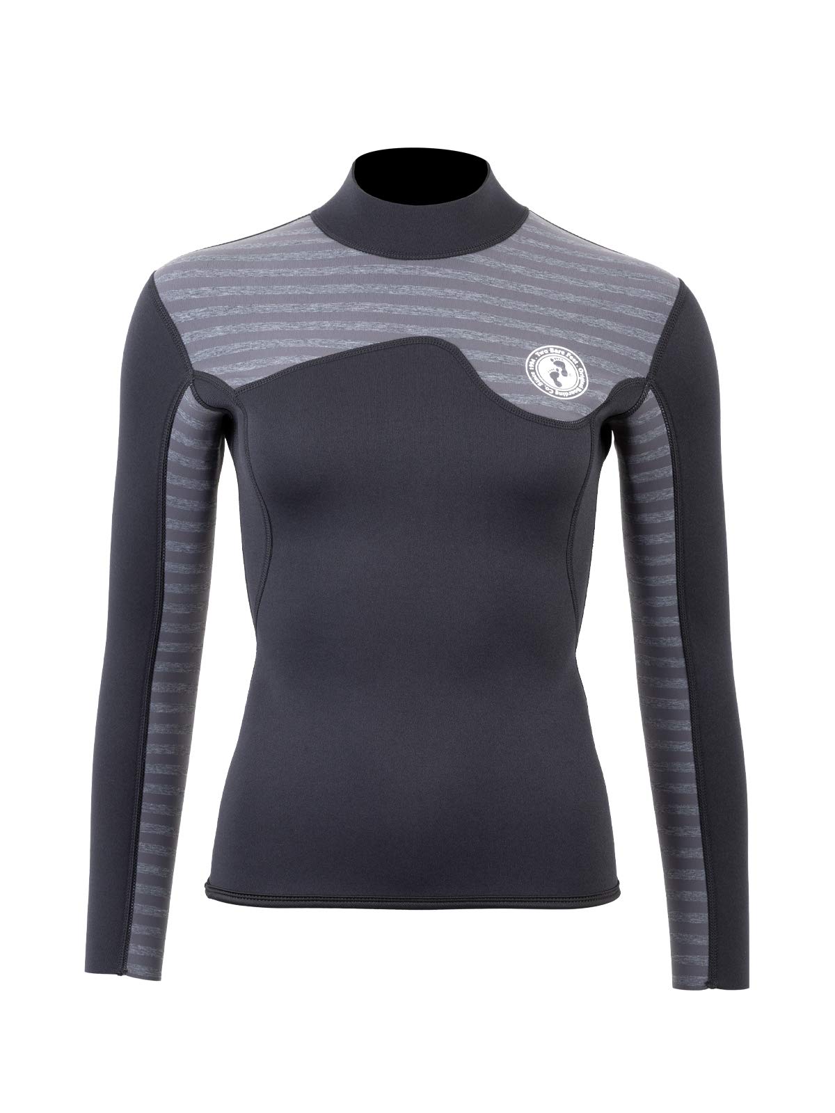 Two Bare Feet Women's Heritage Neoprene Wetsuit Jacket — Front Zip Surf Top for Swimming, Paddleboarding & Watersports | Lightweight, Flexible & Warm (Aspect Backzip (Black/Grey Stripe), S) — image 1