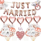 Just Married Set es ist für Hochzeitsfest, Hochzeitszeremonie, Verlobung und so weiter geeignet. Gestalten Sie die Party individueller, überraschender, lustiger und süßer. Dieses Set wird überall auf Ihrer Party gut aussehen!