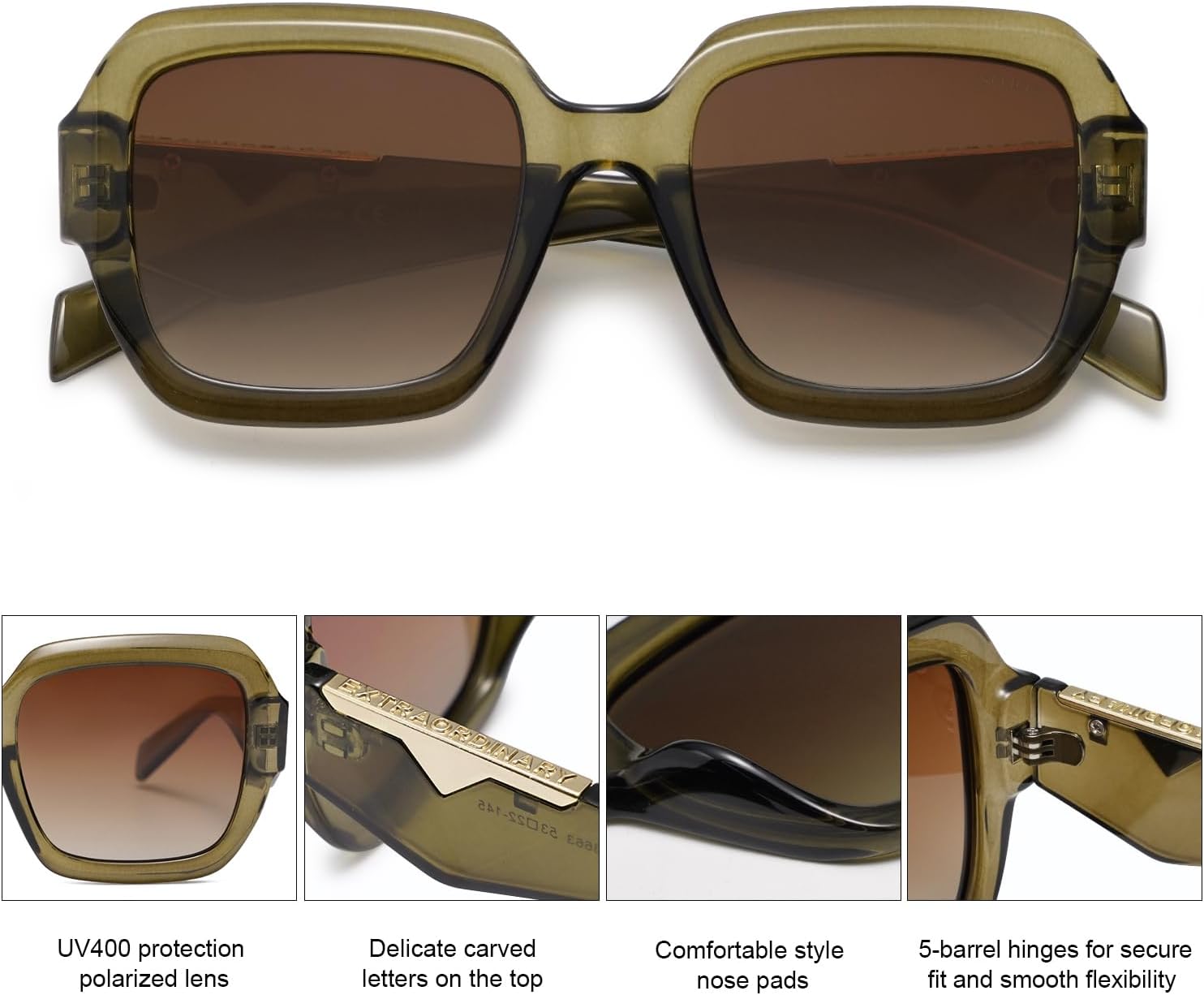 SOJOS Trendy Square Polarized Sunglasses for Womens Mens,Retro Polygon Shades Plastic Frame Sun Glasses SJ2310 - Image 4