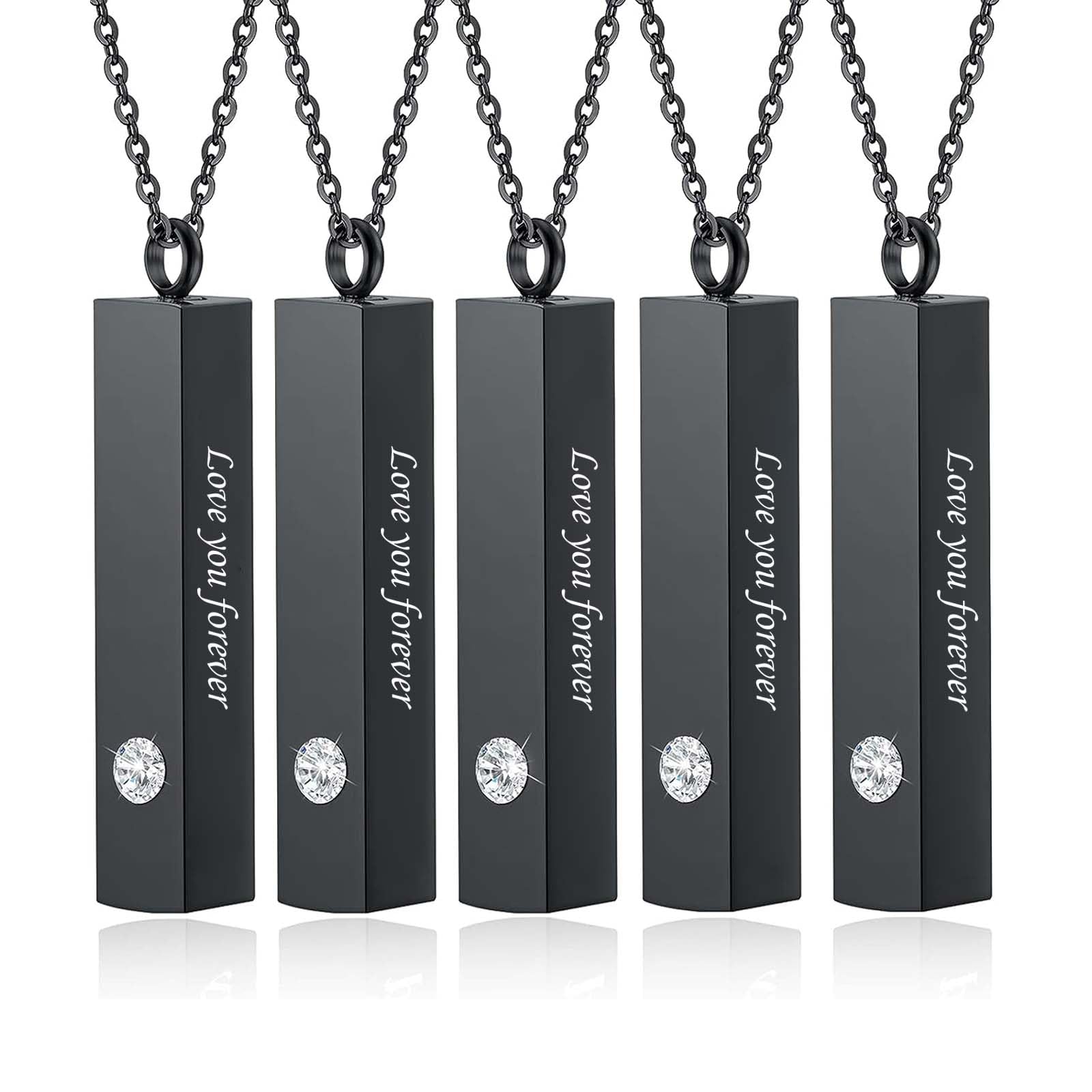3UMeter Custom 5 Pcs Urn Necklace for Human Ashes Personalized Engraved Cremation Jewelry Keepsake Stainless Steel Urn Locket Pendant Memorial Necklaces for Ashes of Loved One