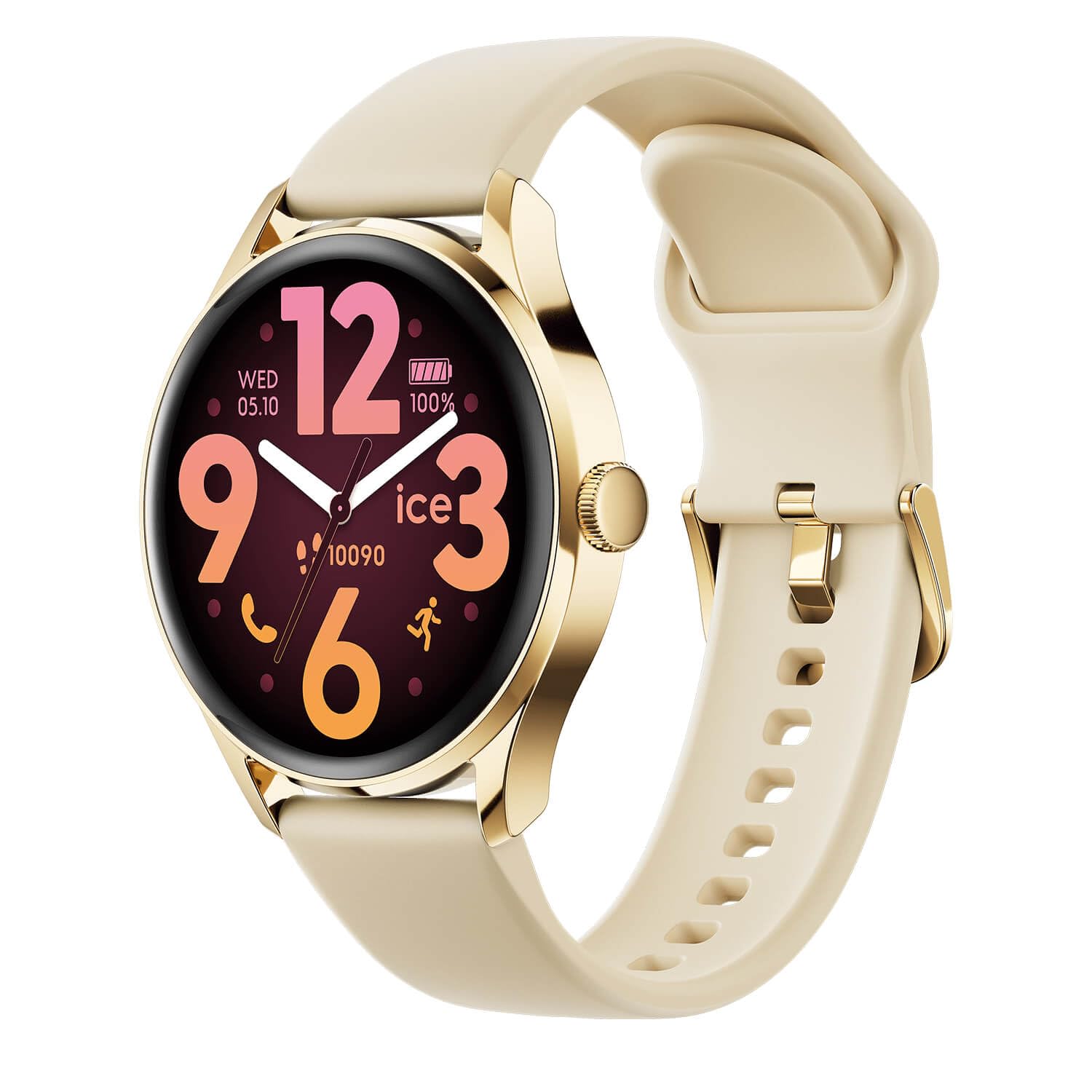 ICE-WATCH Ice Smart 3.0-1.2 Gold Beige AMOLED GPS Montre connectée Ronde Femme Silicone 1.20 Pouces