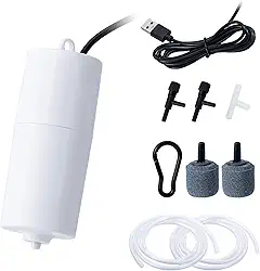 Gamdee Kit de bomba de ar USB para aquário, bomba de ar ultra silenciosa, mini borbulhador de aquário aerador portátil com pedra de ar e tubo de silicone