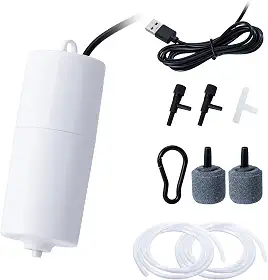 Kit de bomba de ar USB para aquário, bomba de ar ultra silenciosa, mini borbulhador de aquário aerador portátil com pedra de ar e tubo de silicone