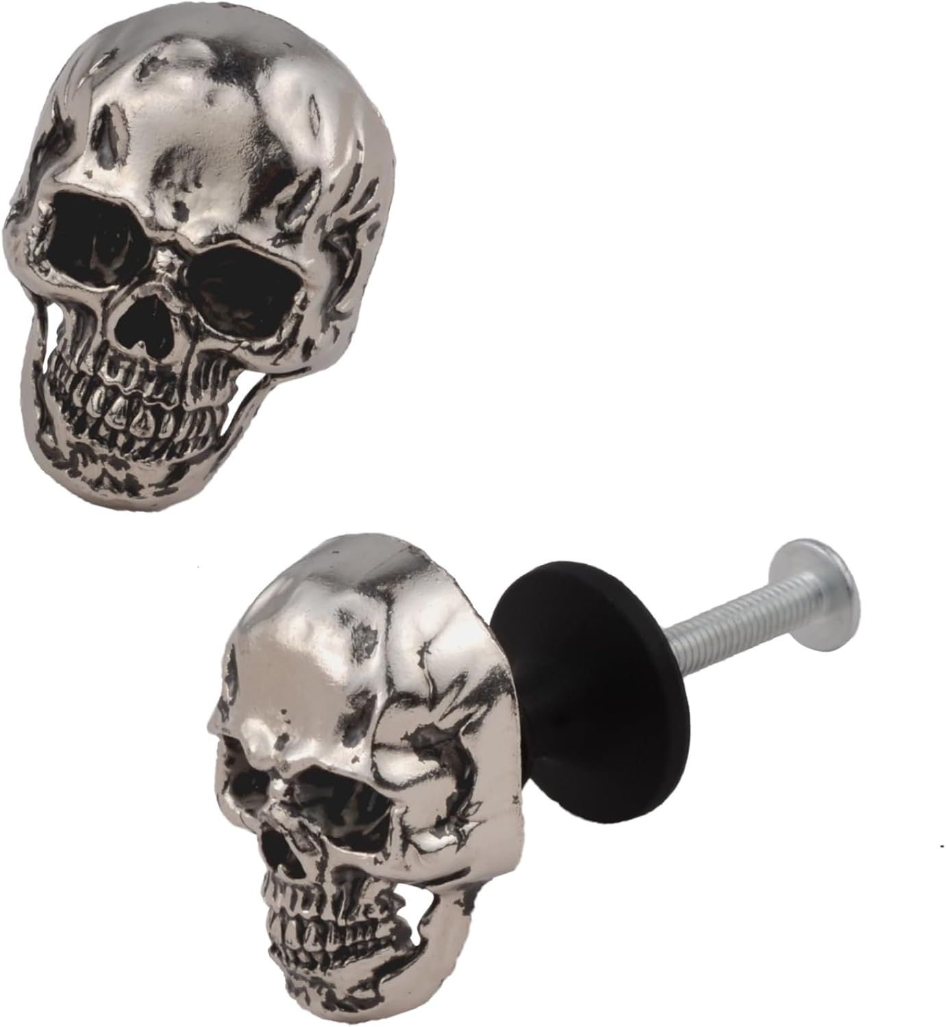 Lunsom Skull Drawer Pull, Single Hole Pull Handles 4 Pack Skeleton Cabinet Knobs for Furniture Decoration,Silver