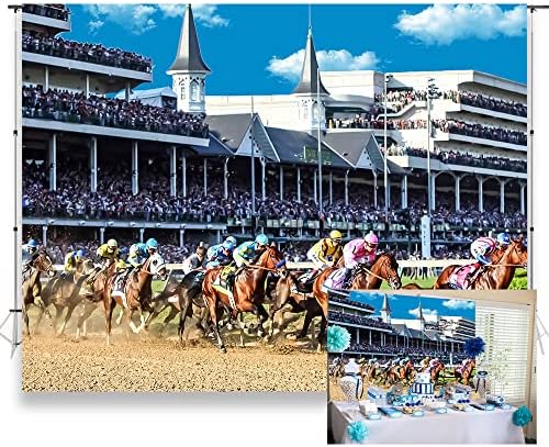 KUKUSOUL 7x5ft Horse Racing Backdrop Horse Track Kentucky Derby Background for Photograph Indoor Outdoor Party Banner Table Decor Photo Booth Props KU685