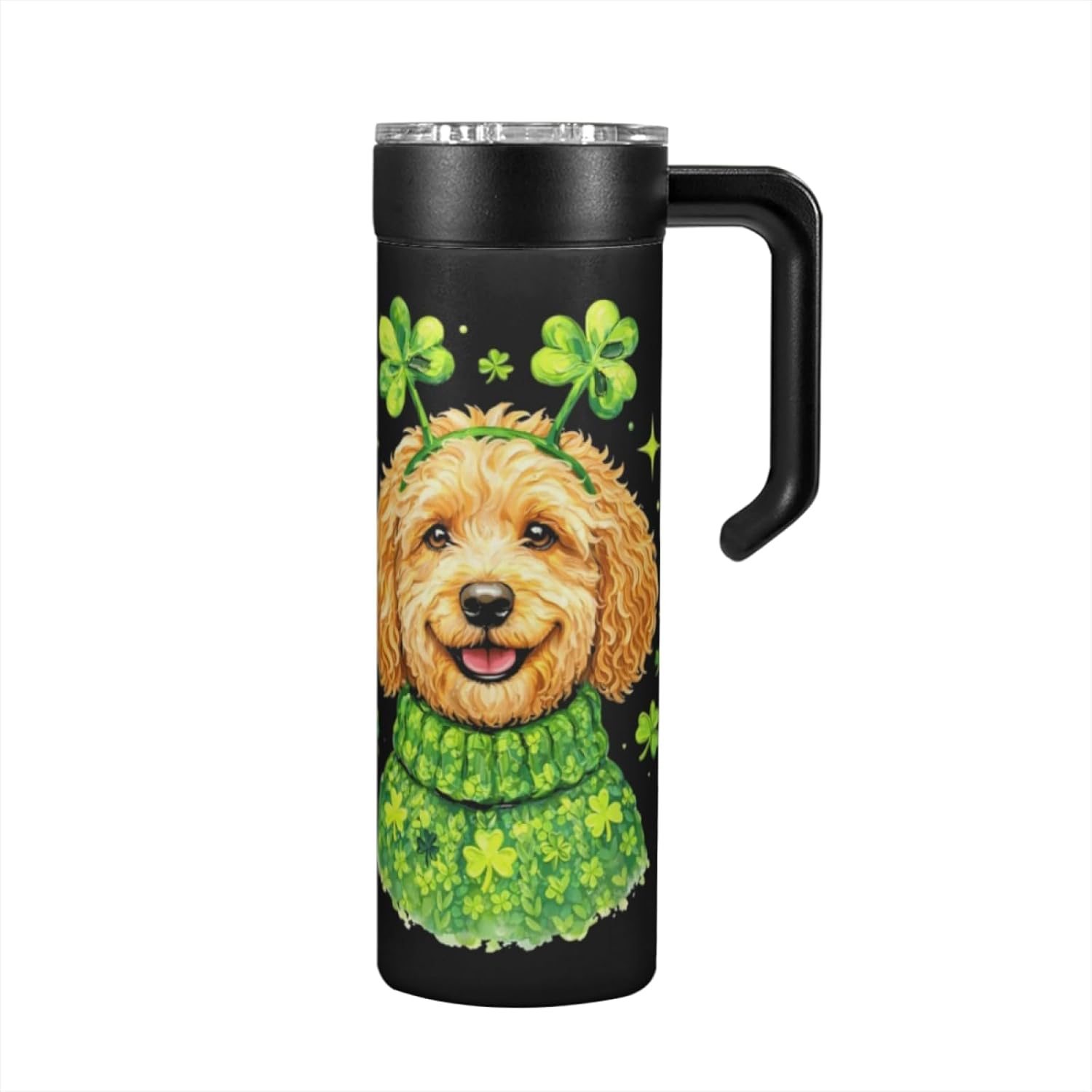 Poodle Dog - Saint Paddys Shamrock St. Patrick's Day 20oz Insulated Coffee Mug Stainless Steel Handle Cup, Coffee Tumbler Travel Flask