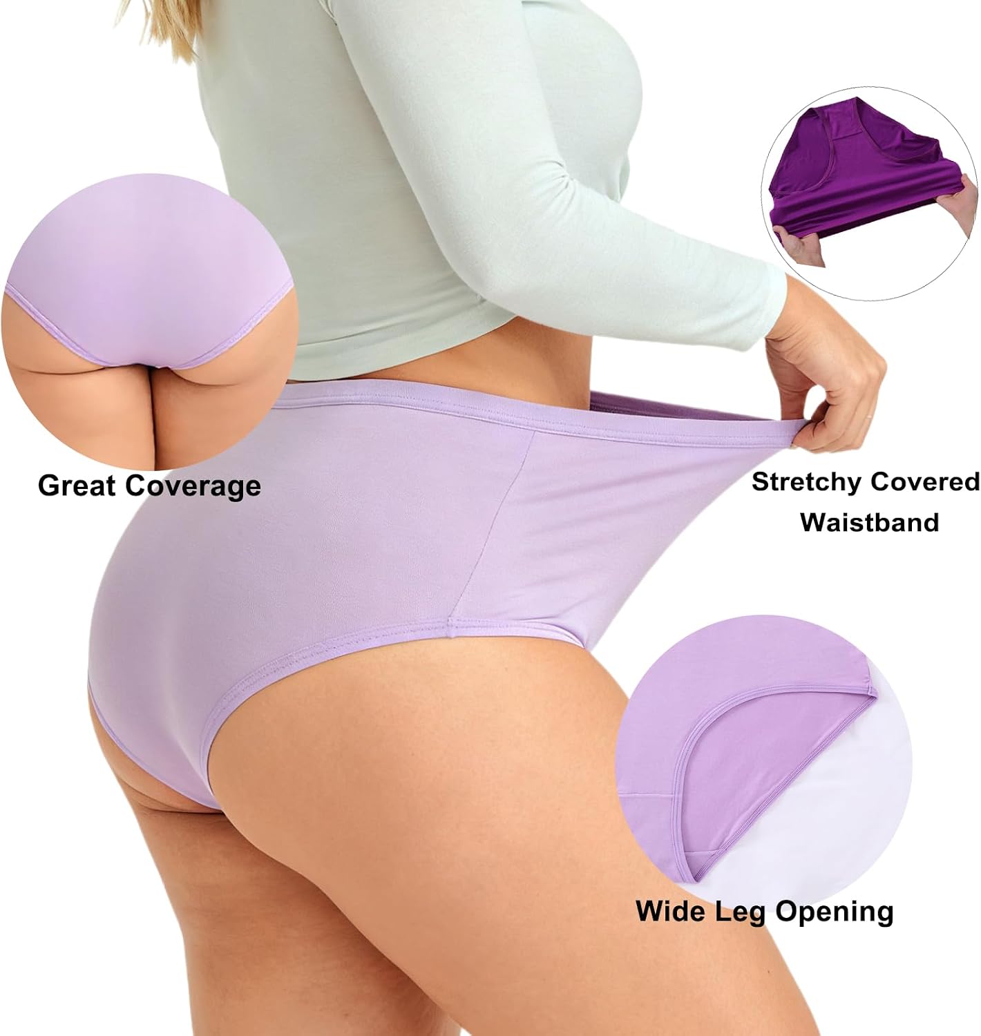 Womens Underwear Cotton Briefs Plus Size XL-6XL Mid High Waist Full Coverage Ladies Panties 6 Pack