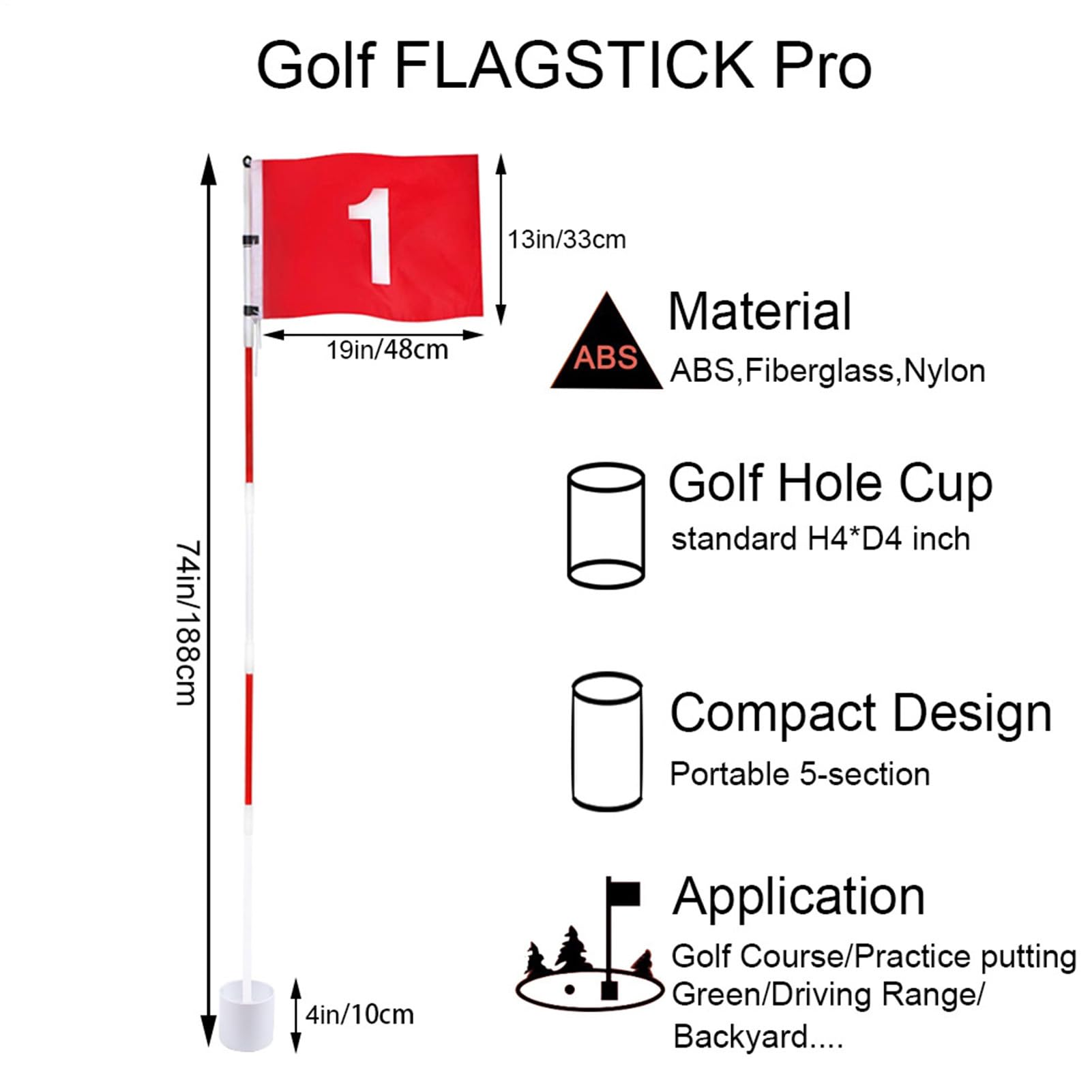 Zestaw flagsticków golfowych Z włókna szklanego, odporne na pogodę, do | Tyczka i Pinezka Do dla klubów, driving range'ów, podwórek, terenów wiejskich, początkujących i