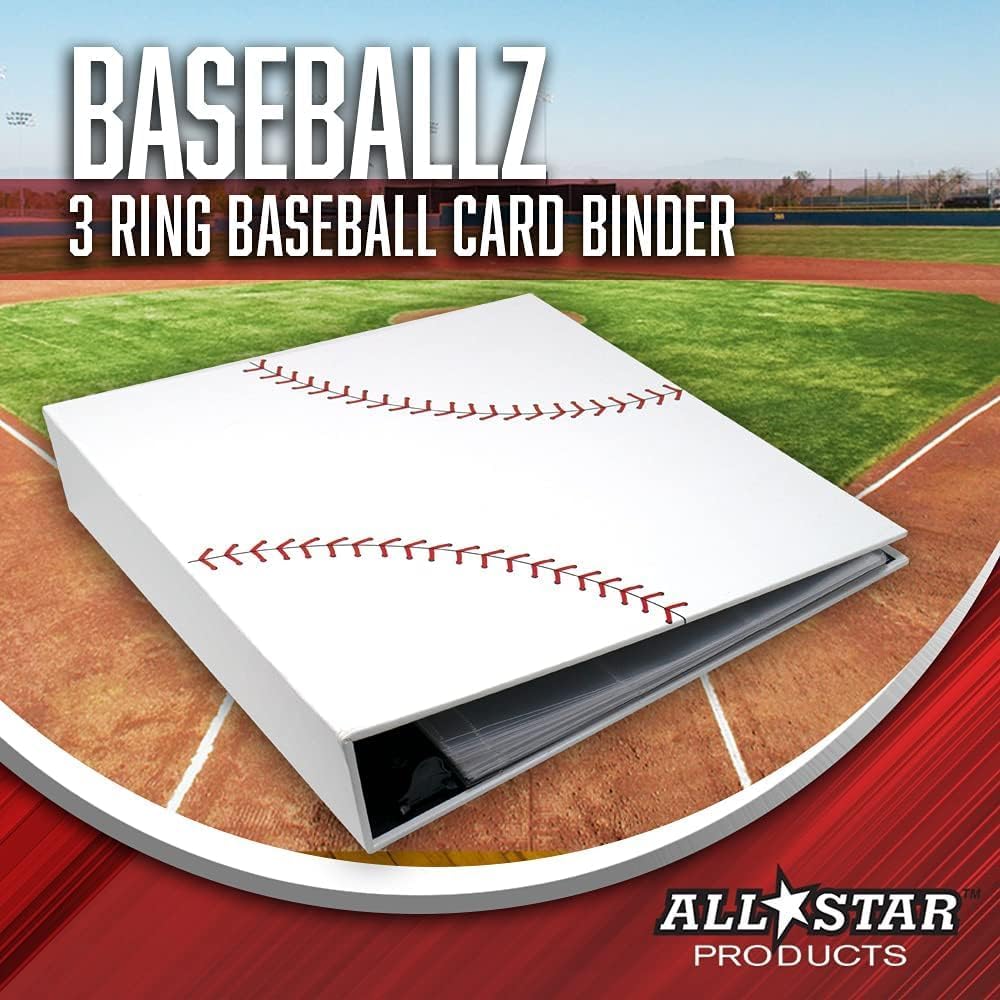 Baseball Card Binder with 50 & Sticker of Your Choice | Baseballz Texture by All Star Products | Real Look & Feel | Patented 3-Ring Album for Trading Card Protection