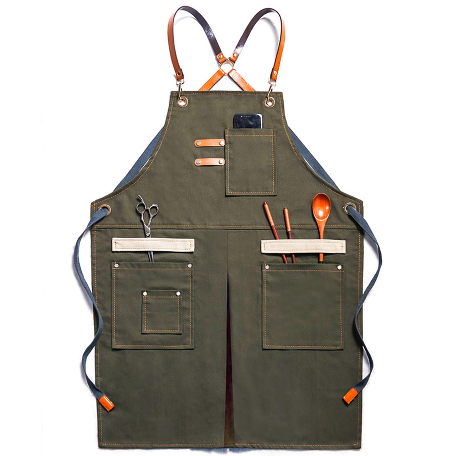 Delantal de chef, con bolsillos, espalda cruzada, unisex, talla única, multicolor