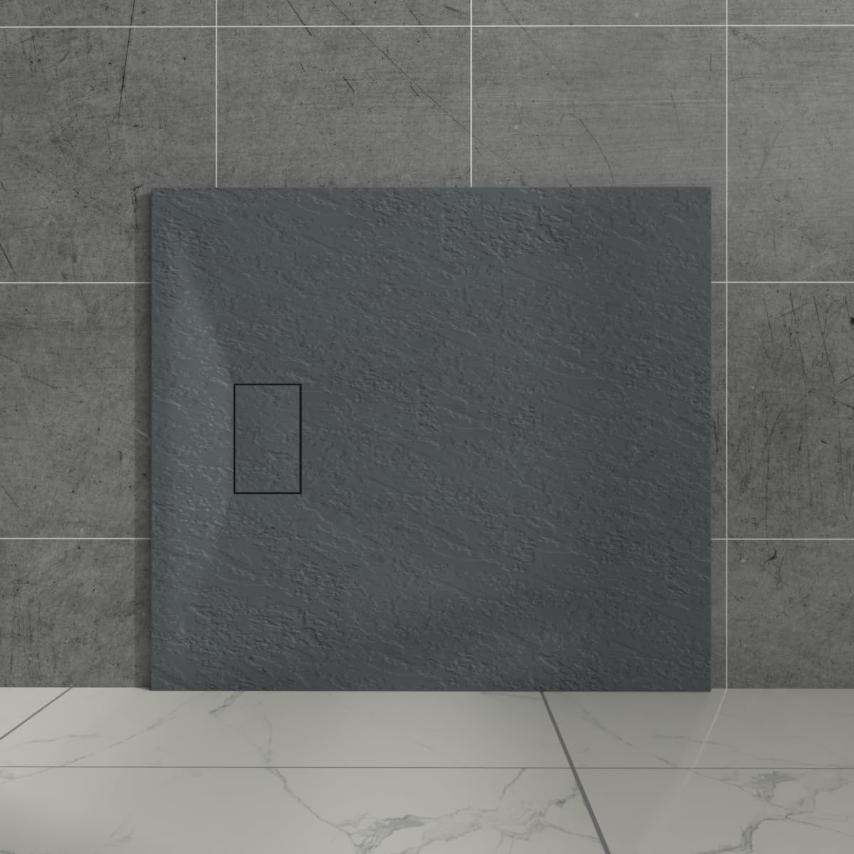 Aquariss SMC Slate Effect Shower Enclosure Tray 1000x900mm Rectangular Wetroom Shower Base Anthracite