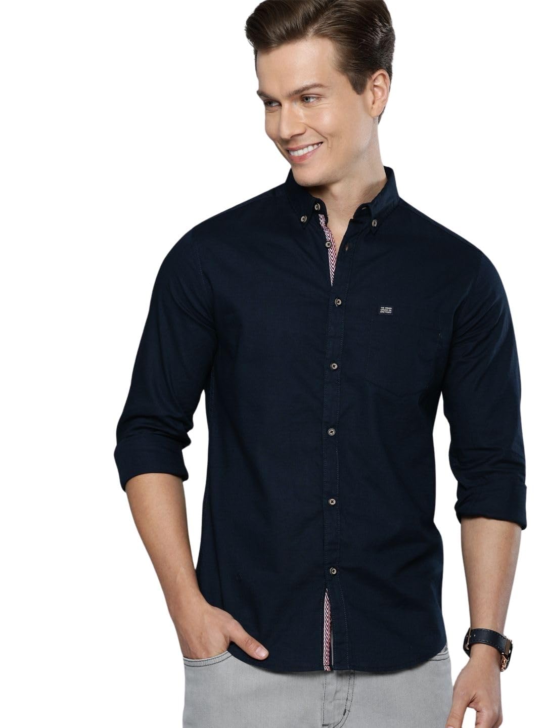the indian garage co Men Slim Fit Solid Full Sleeves Cutaway Collar Casual Shirt-picture-33